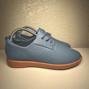 Ponto Womens 9.5 Pacific Oxford Flat Shoes Slate Blue Leather Lace Up Almond Toe